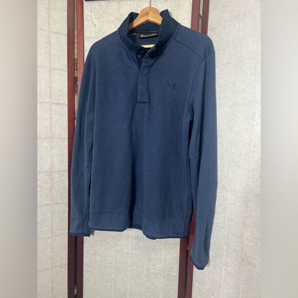 UNDERARMOUR GOLF LOOSE 1/4 ZIP SNAP LONG SLEEVE GOLDGEAR SWEARER SIZE L‎ - Picture 1 of 9